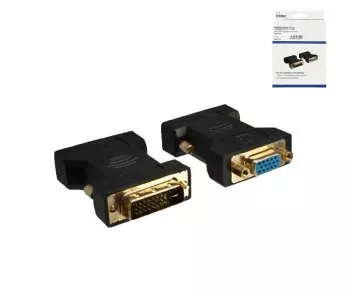 DINIC monitor adapter DVI-I férfi VGA női csatlakozóra, fekete színű